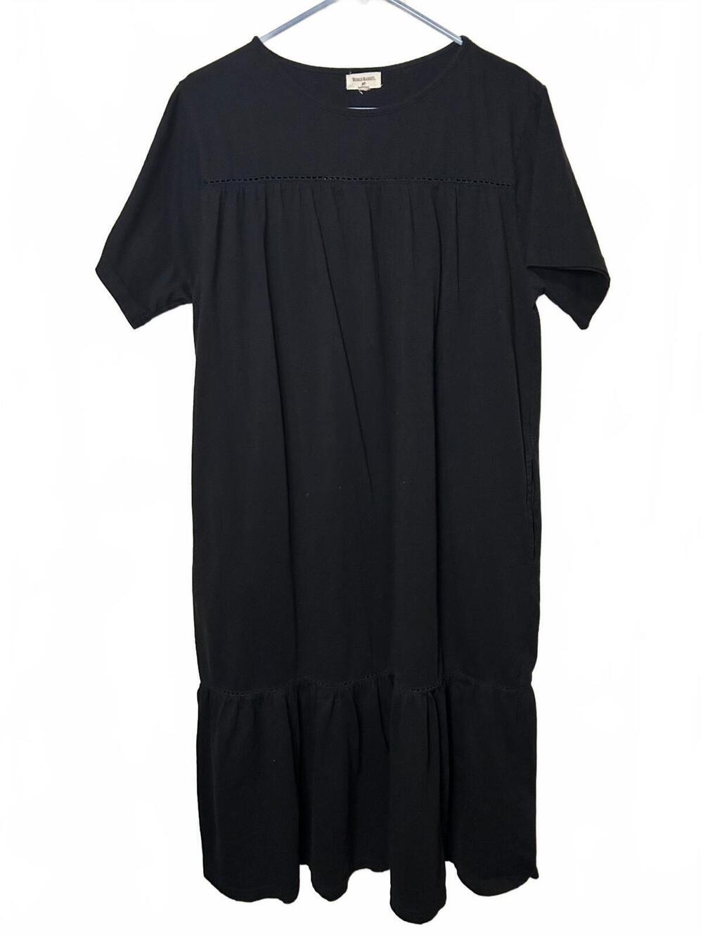 World Market Muumuu dress one size black 100% Cotton pockets